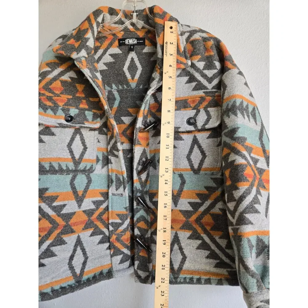 Rewash NWT Aztec Southwestern Toggle Button Wool Blend Shirt Jacket Shacket S - Picture 8 of 9
